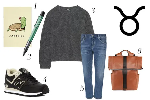 1. Блокнот Ohh Deer, 600 рублей 2. Ручка Lamy, 2 490 рублей 3. Свитер Uniqlo, 2999 рублей 4. Кроссовки New Balance, 12 590 рублей (Rendez-Vous) 5. Джинсы Citizens of Humanity, 19 550 рублей (ЦУМ) 6. Рюкзак Asya Malberstein, 16 900 рублей