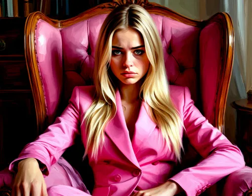 грустная девушка в розовом